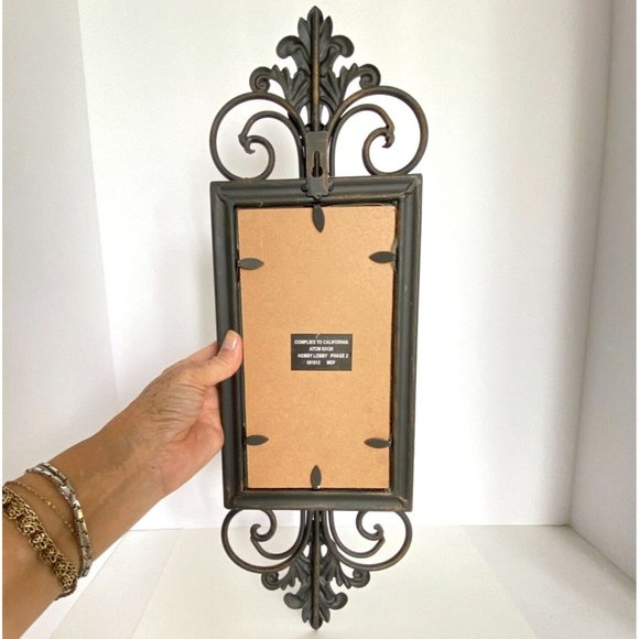 Distressed Metal Mirrored Pillar Candle Pair of 2 Bronze Toned Wall Sconces - Picture 7 of 9